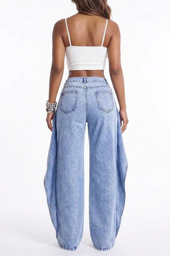Off Script Draped-Front Wide-Leg Pants