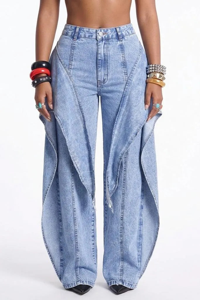 Off Script Draped-Front Wide-Leg Pants