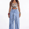 Off Script Draped-Front Wide-Leg Pants