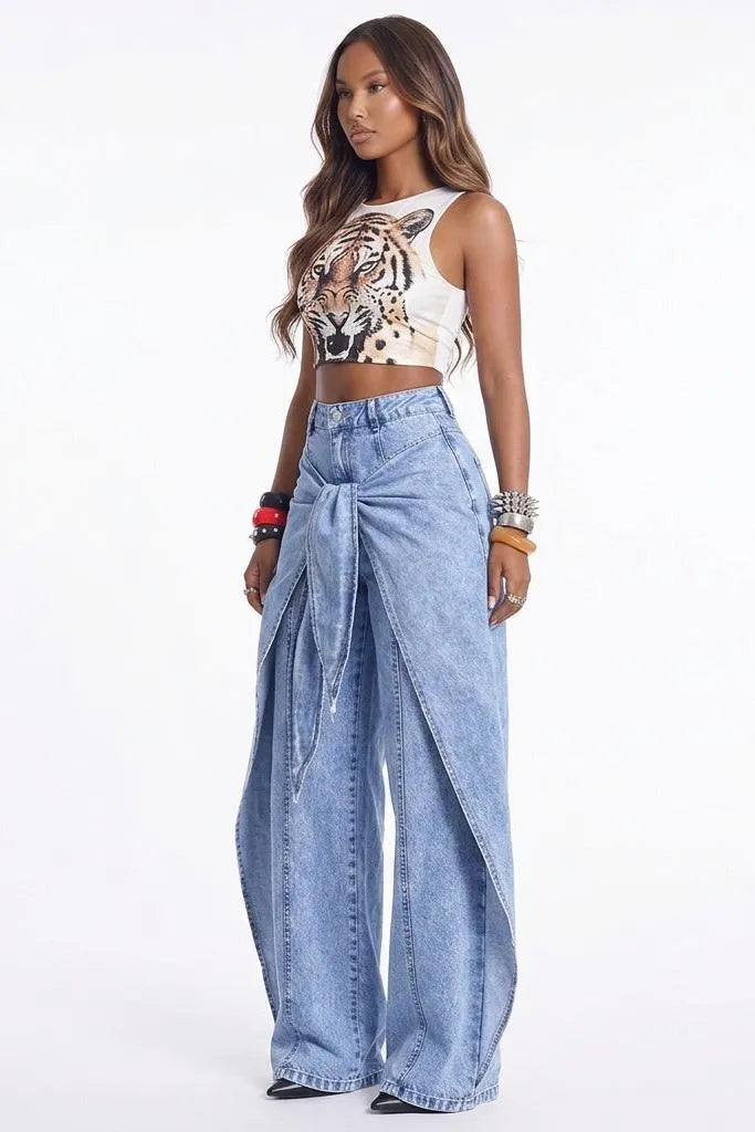 Off Script Draped-Front Wide-Leg Pants