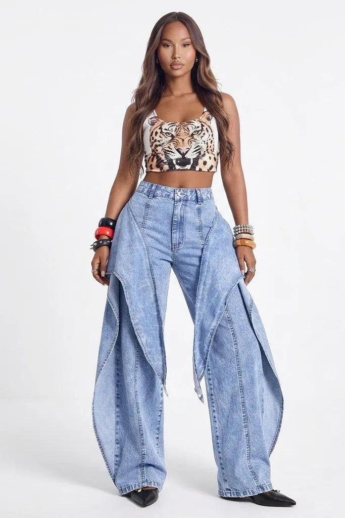 Off Script Draped-Front Wide-Leg Pants