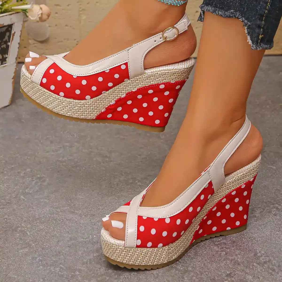 Polka Crush Espadrille peep Toe Wedge Sandals