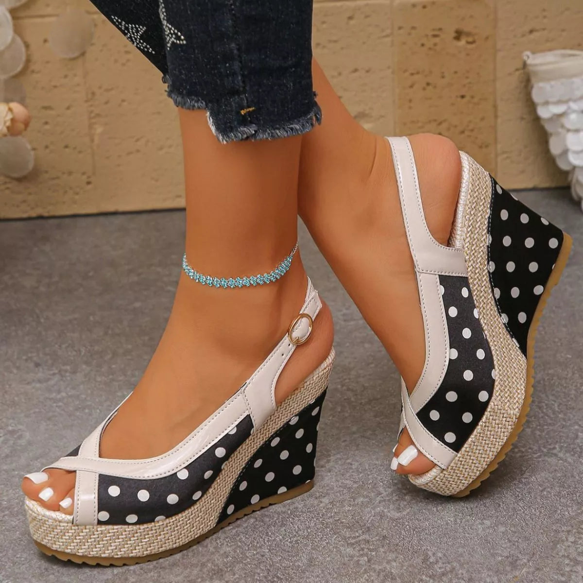 Polka Crush Espadrille peep Toe Wedge Sandals