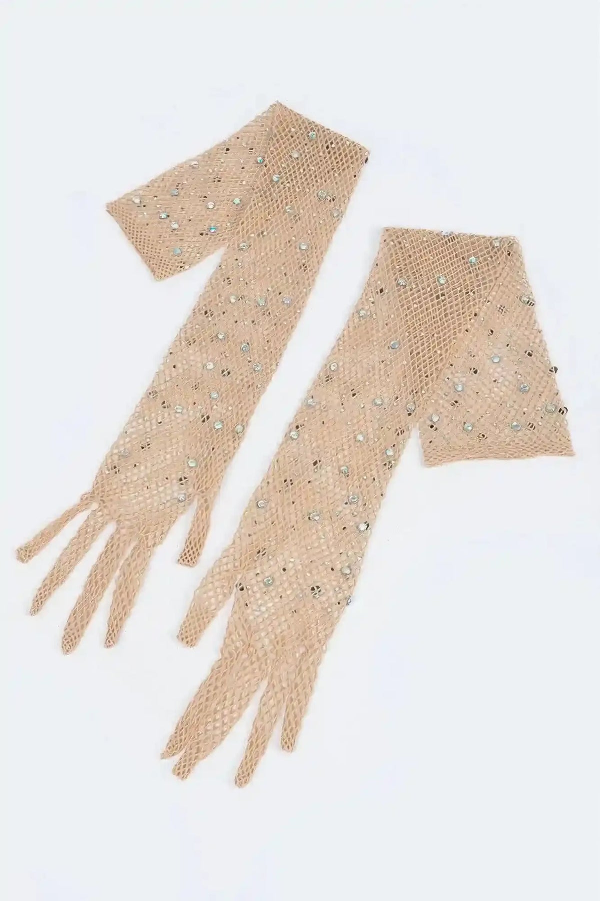 Rhinestone Mesh Long Gloves