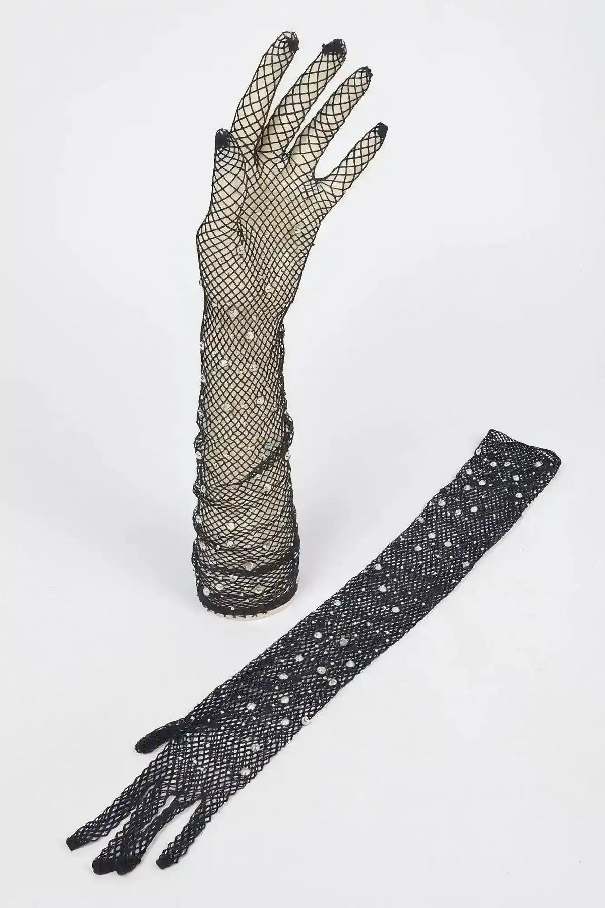 Rhinestone Mesh Long Gloves