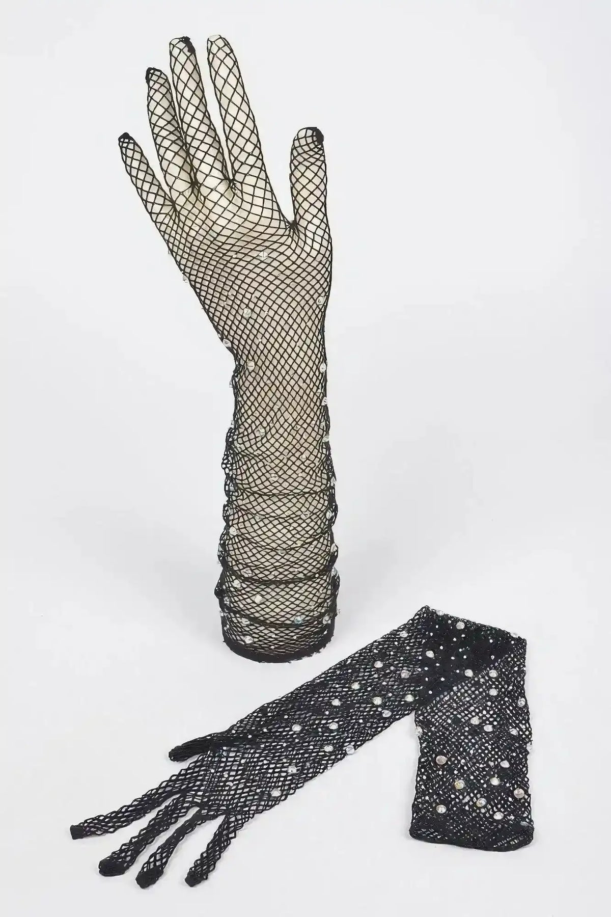 Rhinestone Mesh Long Gloves