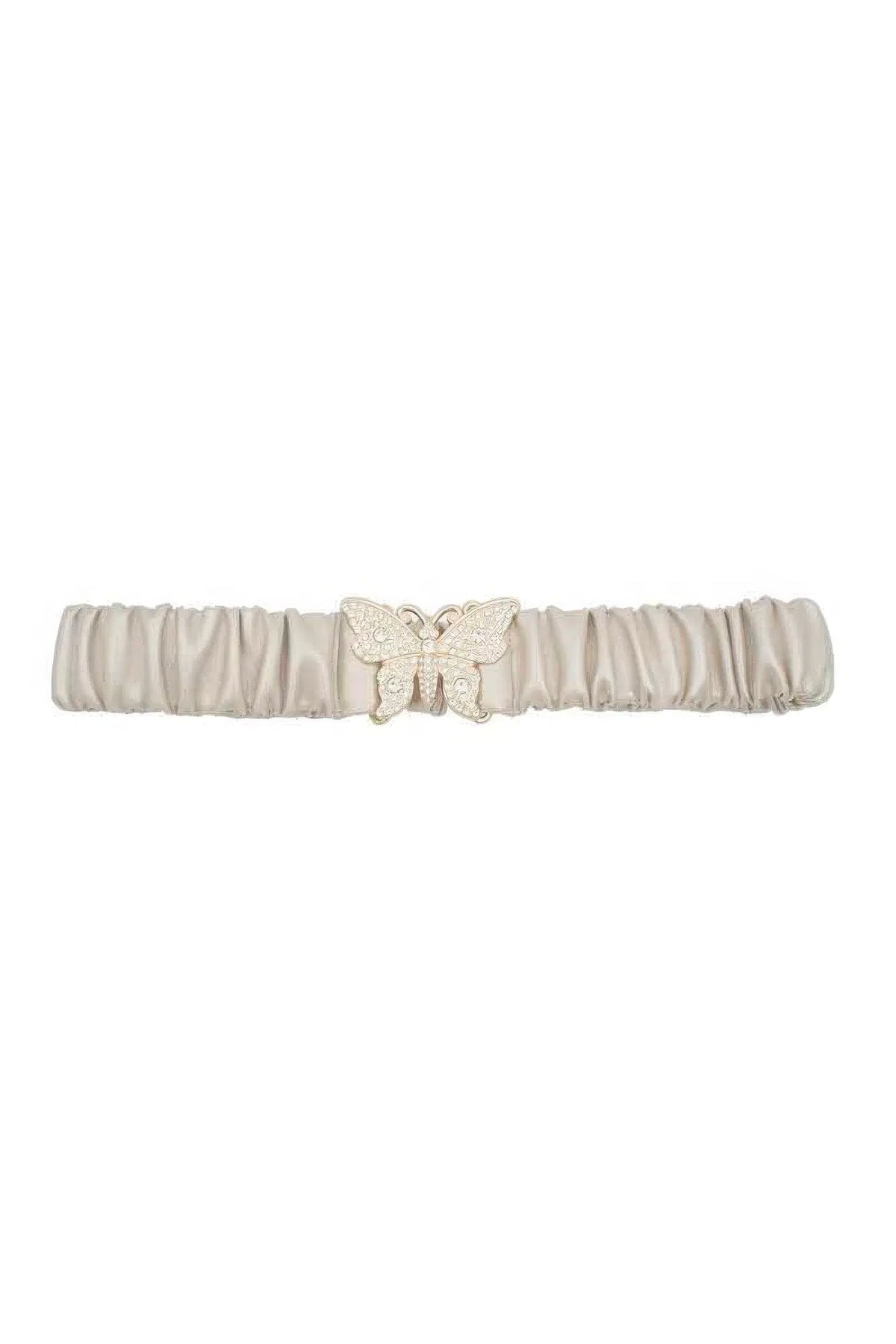 Rhinestone Pave Butterfly Ruched Elastic Back Belt