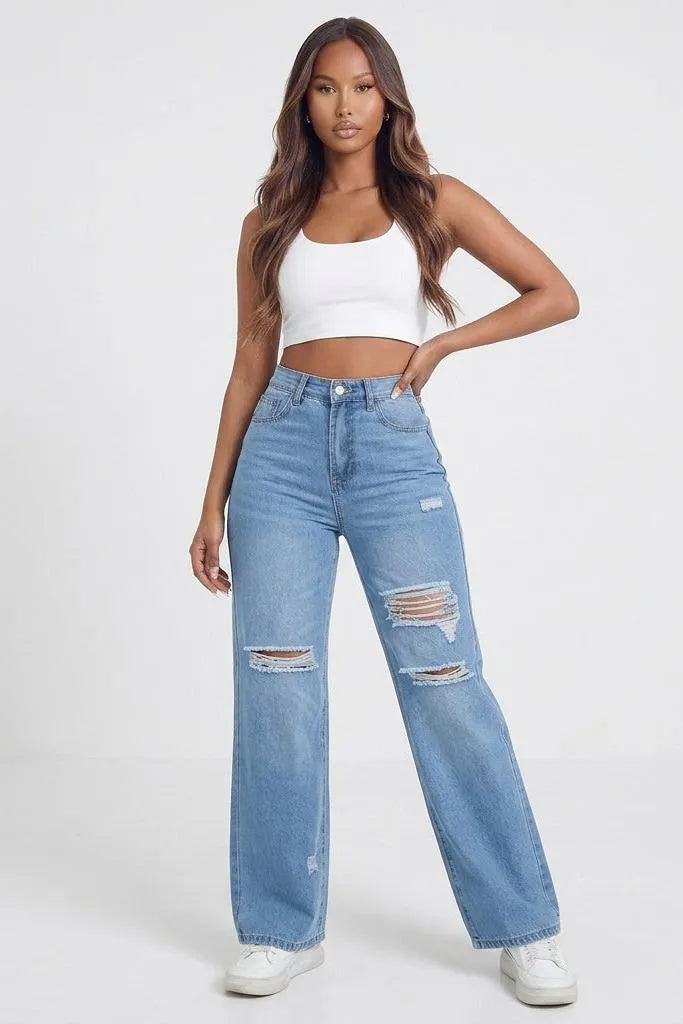 Rough Around the Edges Distressed Wide-Leg Jeans