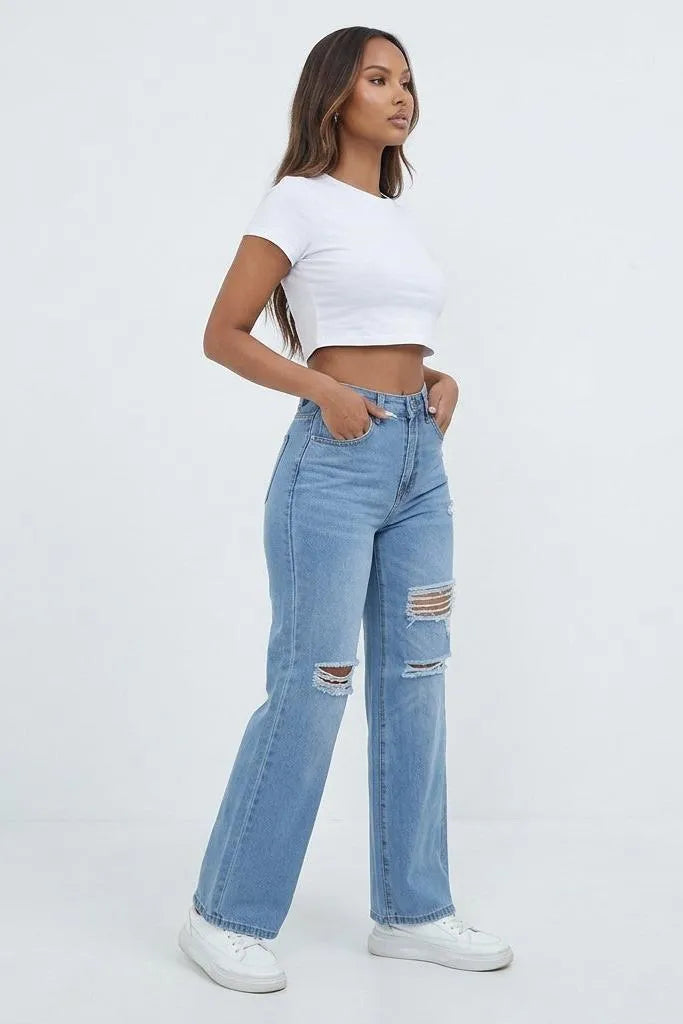 Rough Around the Edges Distressed Wide-Leg Jeans