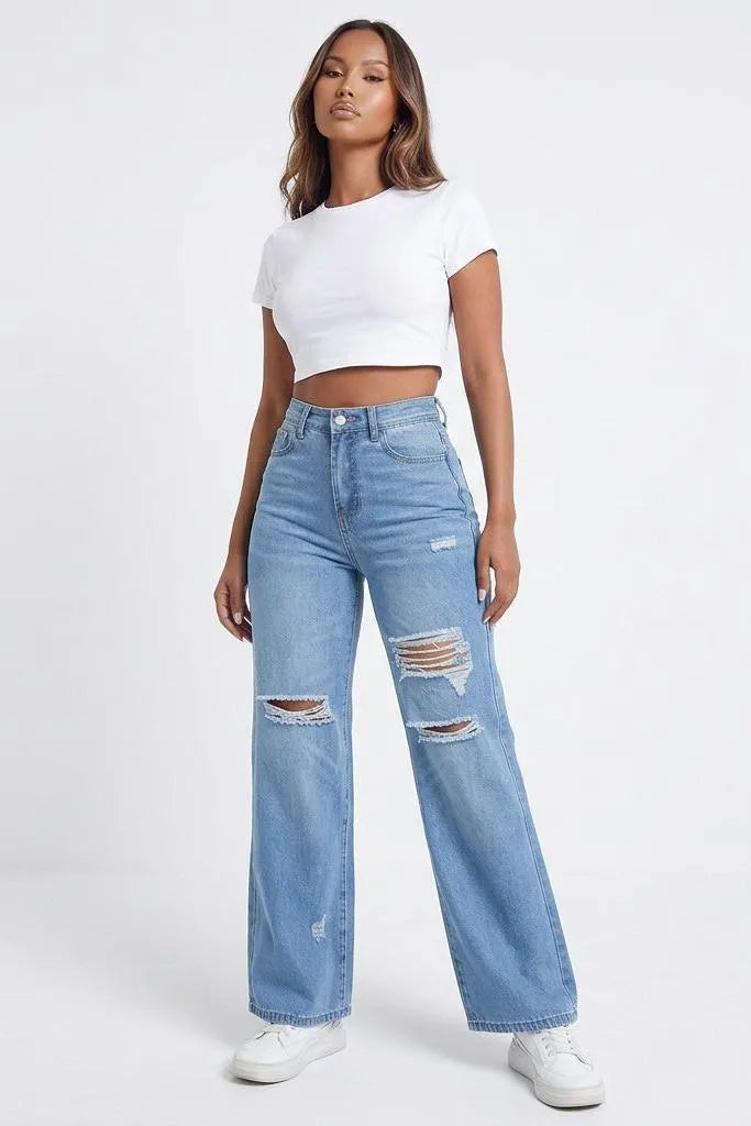 Rough Around the Edges Distressed Wide-Leg Jeans