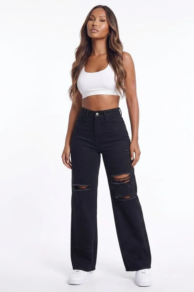 Rough Around the Edges Distressed Wide-Leg Jeans