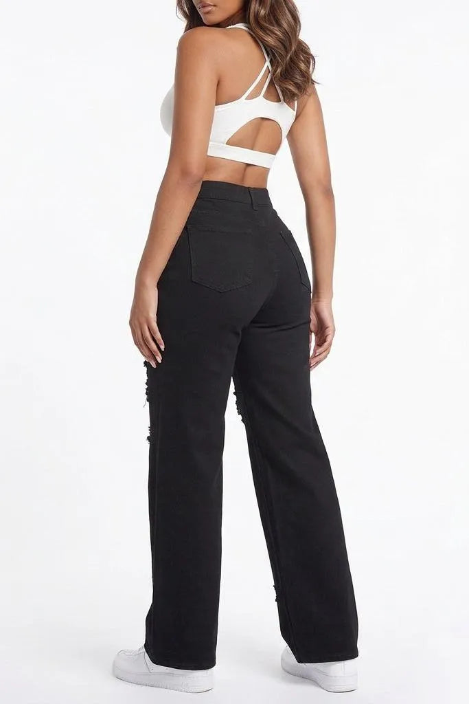 Rough Around the Edges Distressed Wide-Leg Jeans