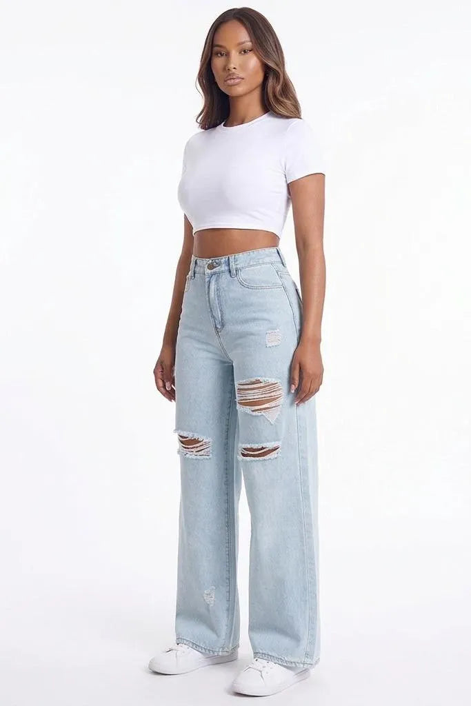 Rough Around the Edges Distressed Wide-Leg Jeans
