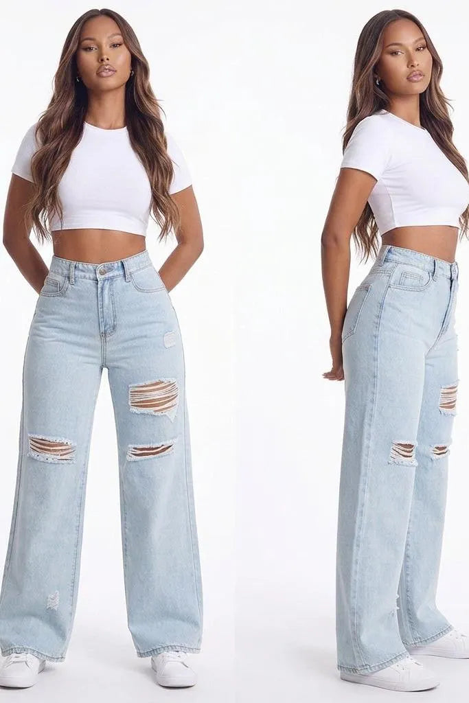 Rough Around the Edges Distressed Wide-Leg Jeans