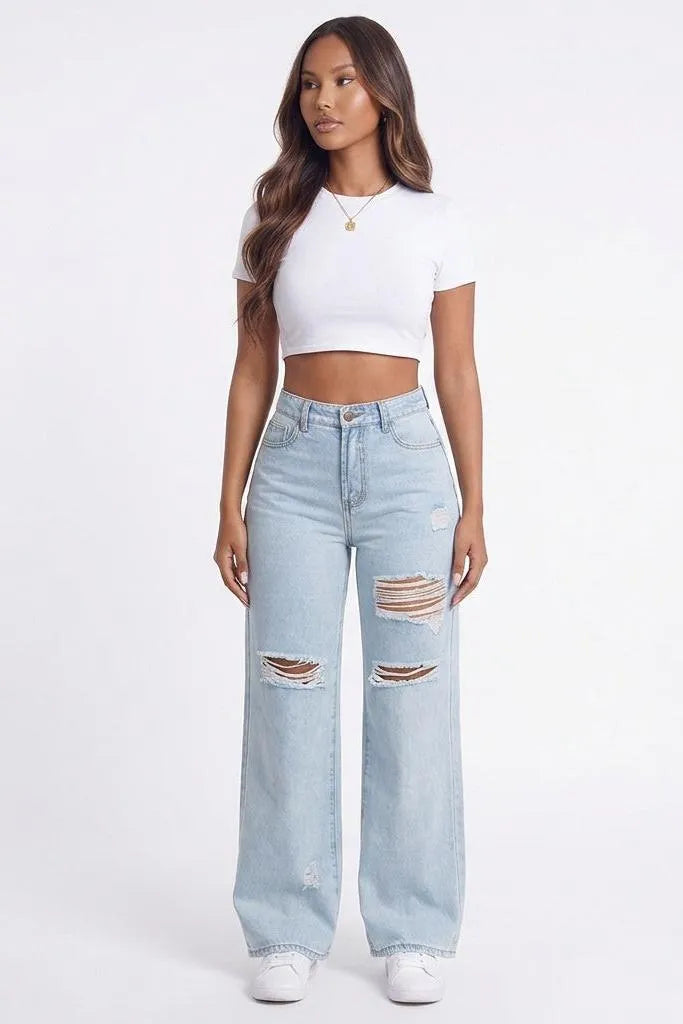 Rough Around the Edges Distressed Wide-Leg Jeans