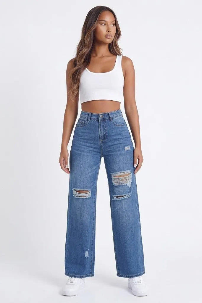 Rough Around the Edges Distressed Wide-Leg Jeans