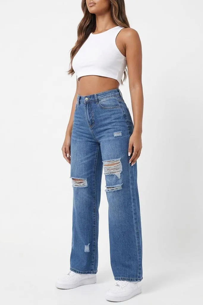 Rough Around the Edges Distressed Wide-Leg Jeans