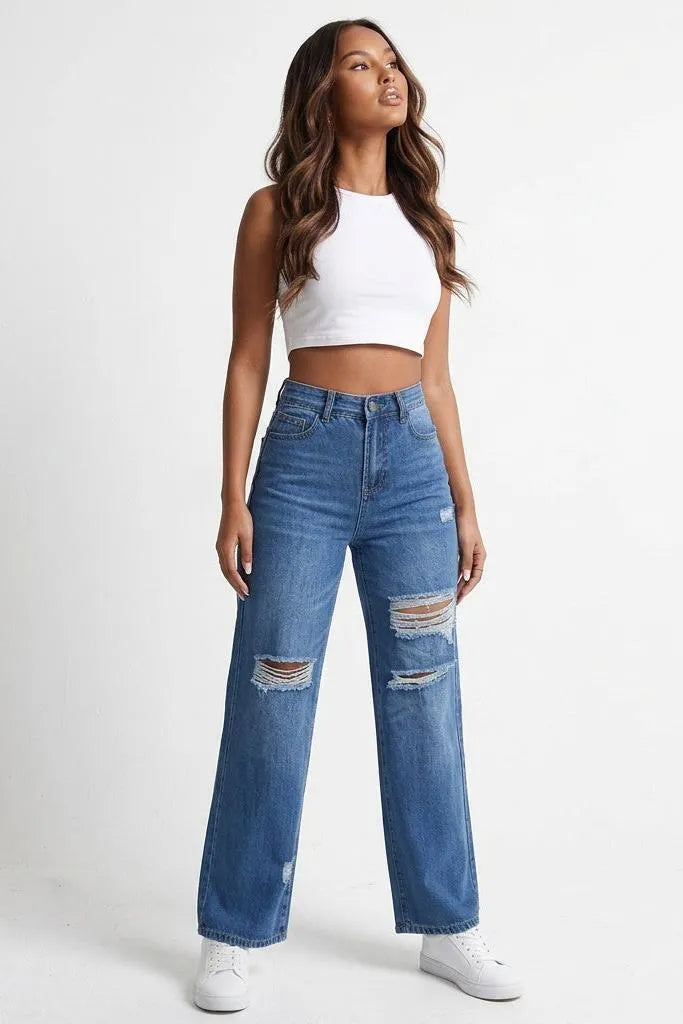 Rough Around the Edges Distressed Wide-Leg Jeans