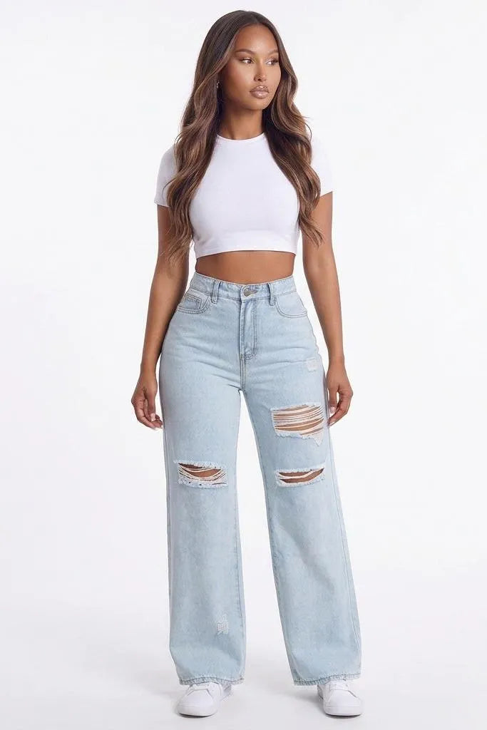 Rough Around the Edges Distressed Wide-Leg Jeans