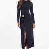 Ruched Slit Long-Sleeve Bodycon Dress