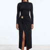 Ruched Slit Long-Sleeve Bodycon Dress