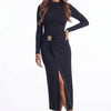 Ruched Slit Long-Sleeve Bodycon Dress