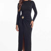 Ruched Slit Long-Sleeve Bodycon Dress