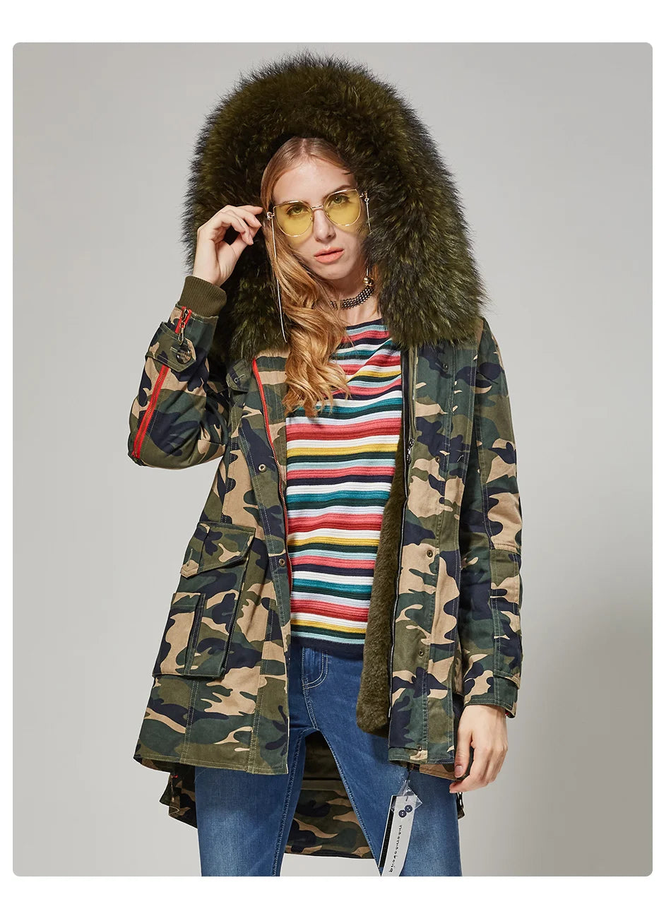 Snowy Days Naturwaschbärfellmantel 