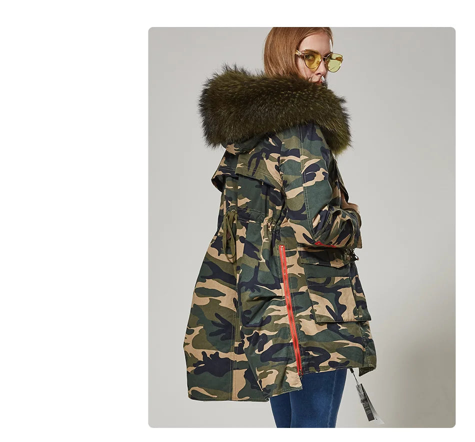 Snowy Days Naturwaschbärfellmantel 