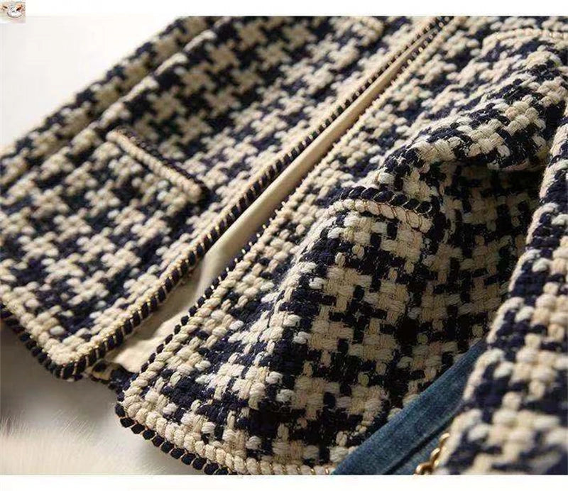 Kleines Parfüm-Jacket mit Hahnentrittmuster für Damenbekleidung 