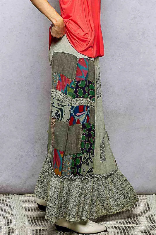 Sagefire Patchwork Embroidered Ruffled Skirt