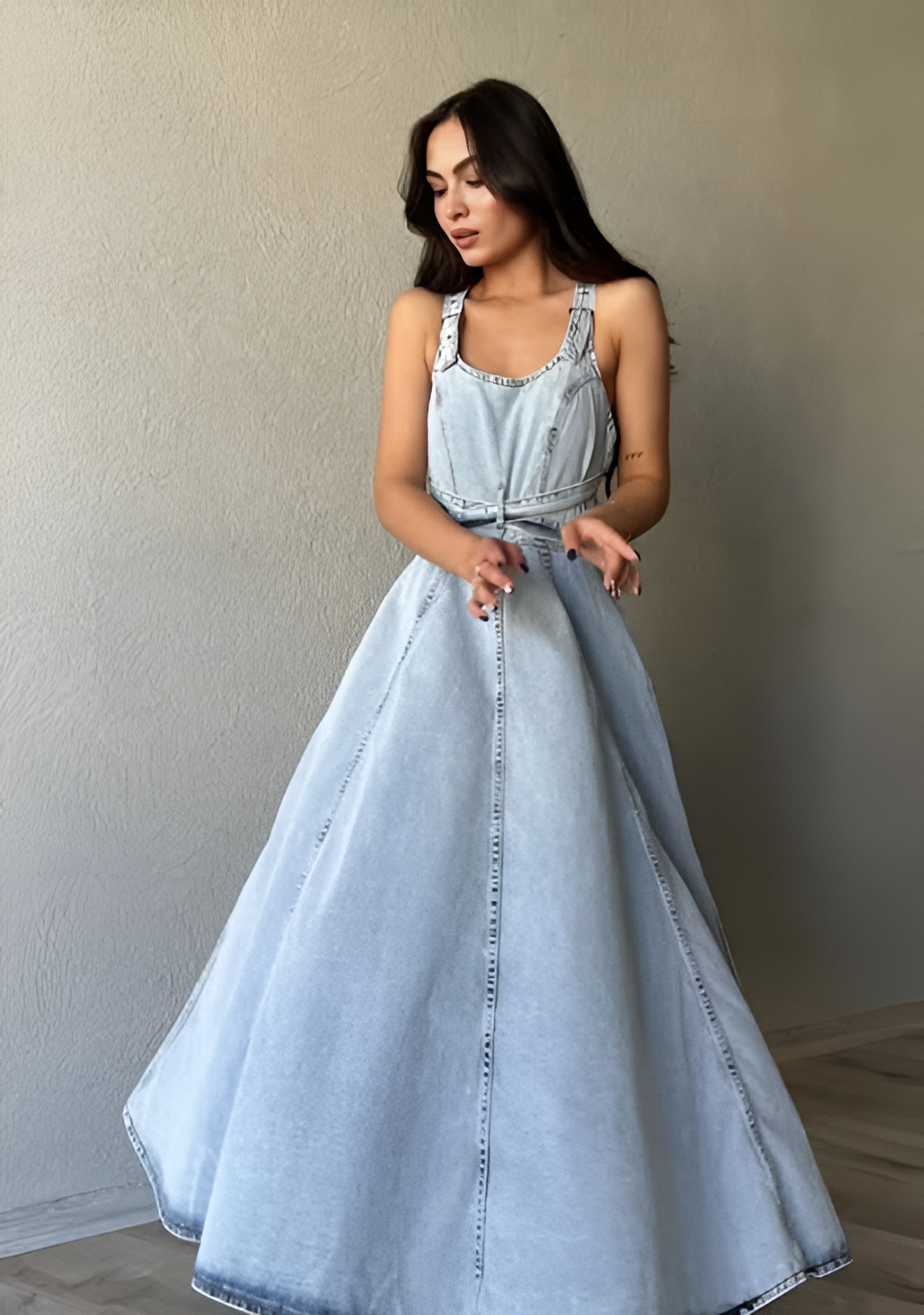 Robe longue à volants en jean Helia