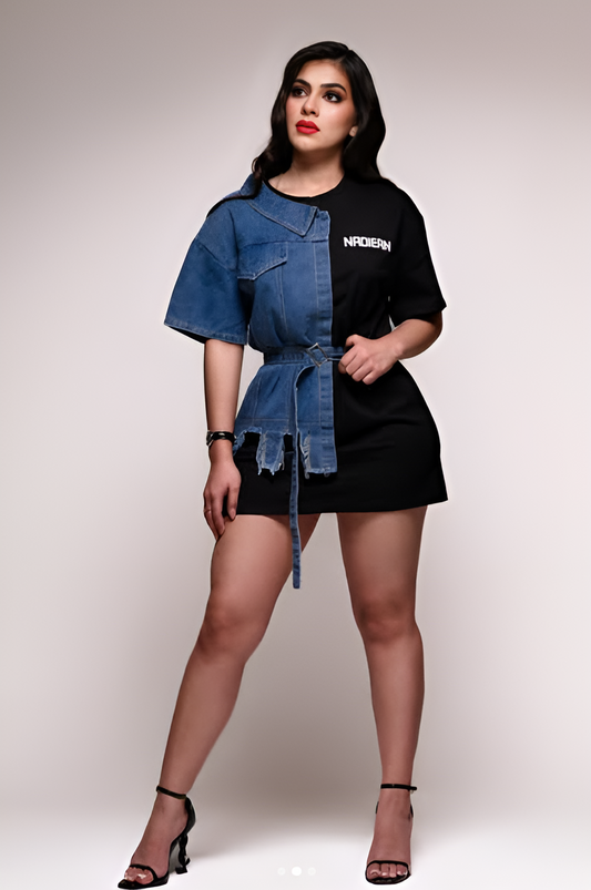 Street Chic Denim Patchwork Dress