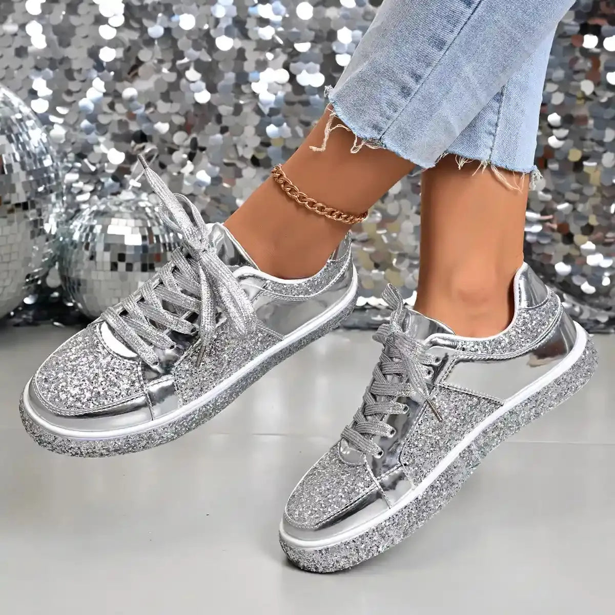 Sequin Hour Glam Lace Up Sneakers