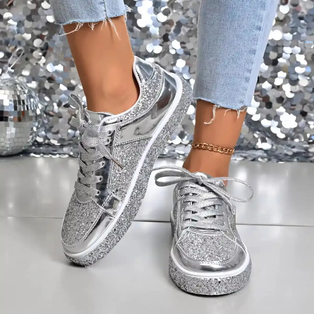 Sequin Hour Glam Lace Up Sneakers