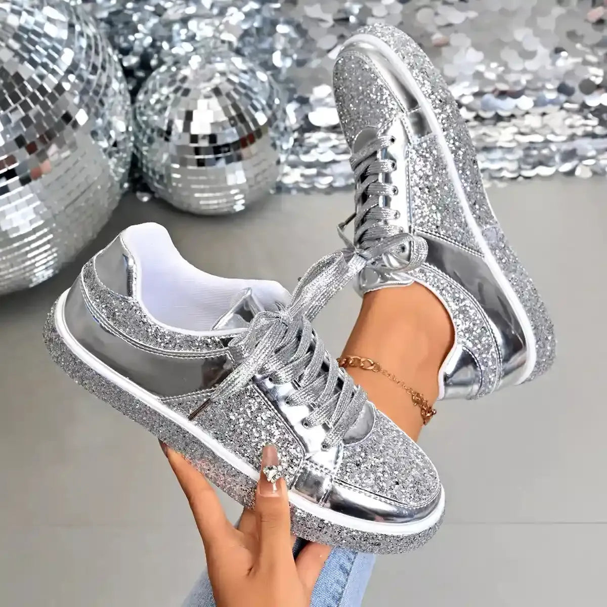 Sequin Hour Glam Lace Up Sneakers