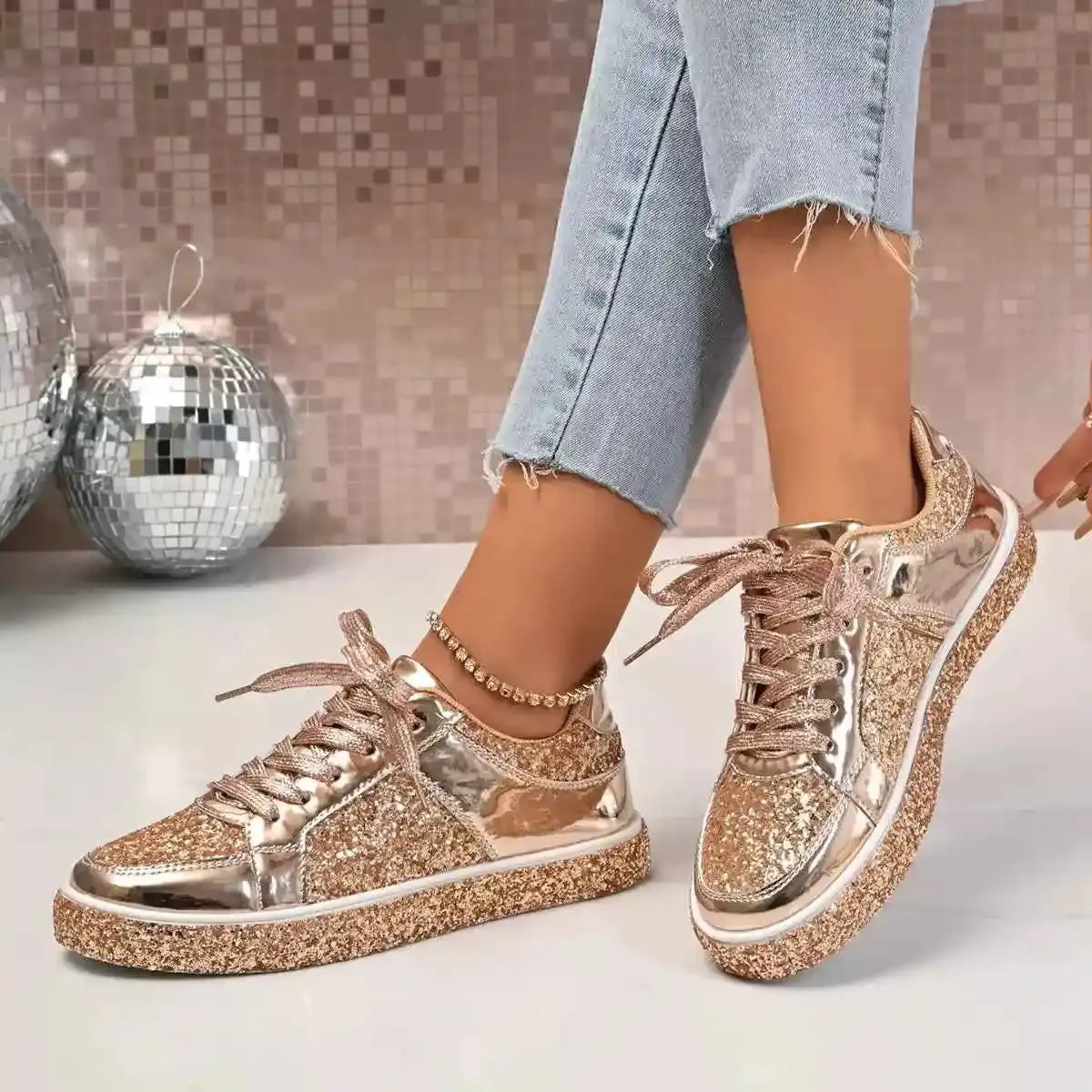 Sequin Hour Glam Lace Up Sneakers