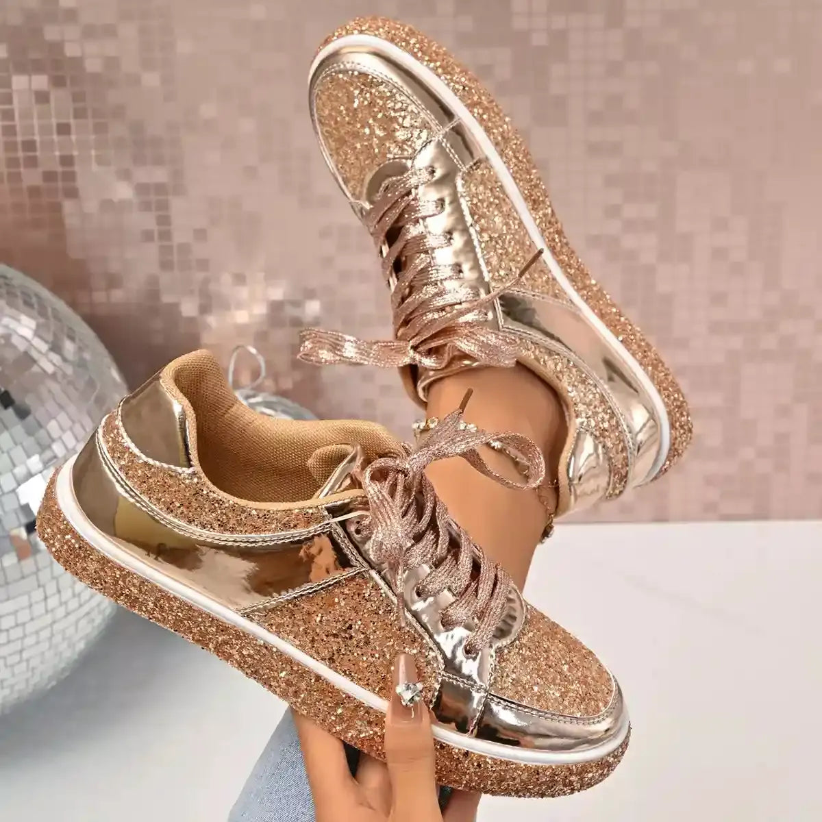 Sequin Hour Glam Lace Up Sneakers