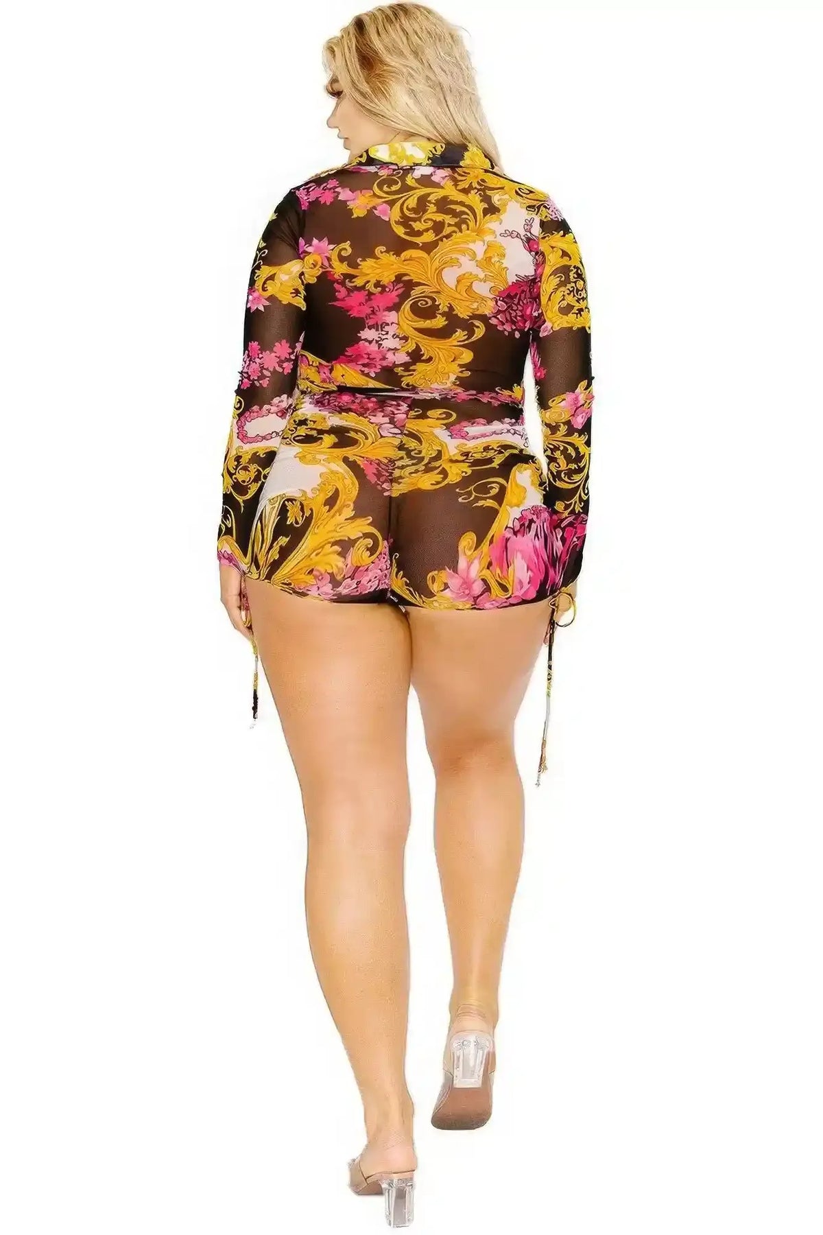Stay Golden Mesh Belted Romper