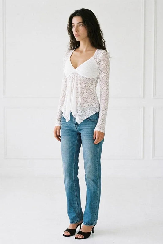 Sunday Crush Lace-Trim V-Neck Asymmetrical Top