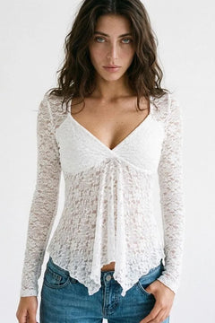 Sunday Crush Lace-Trim V-Neck Asymmetrical Top