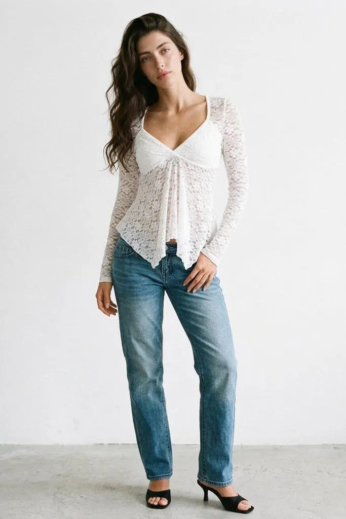Sunday Crush Lace-Trim V-Neck Asymmetrical Top