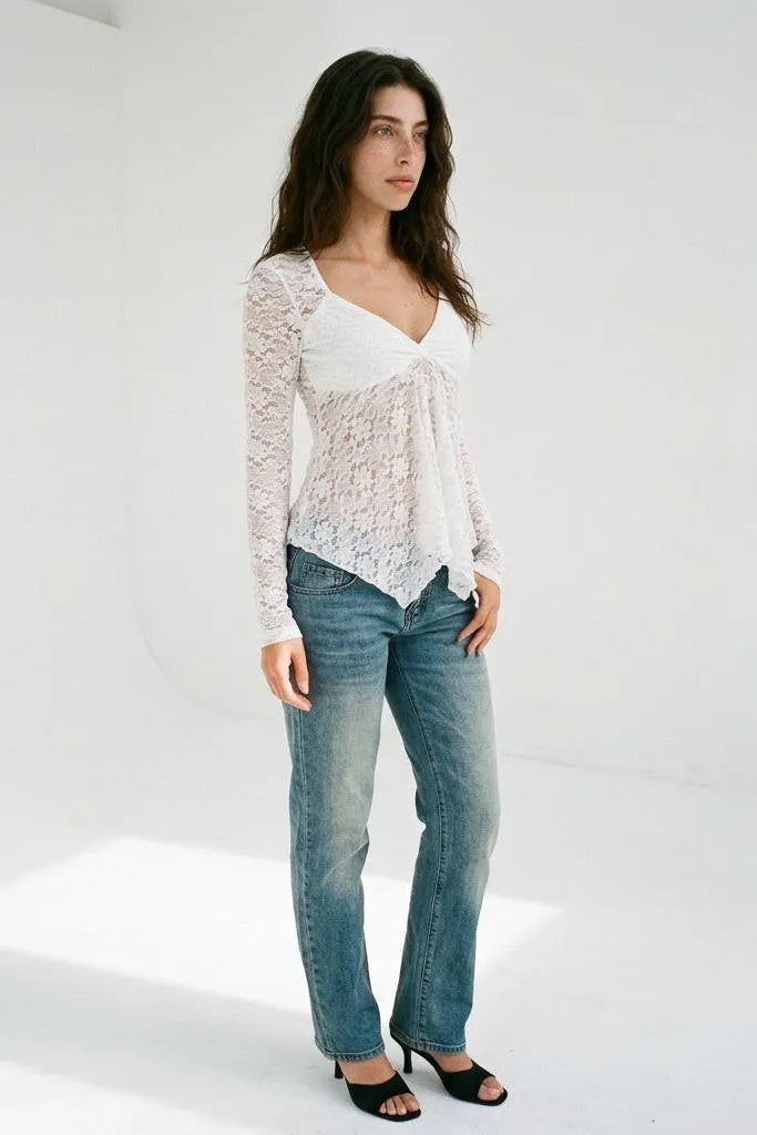 Sunday Crush Lace-Trim V-Neck Asymmetrical Top