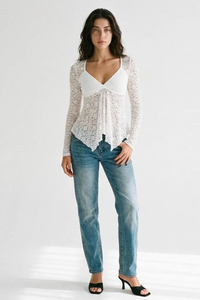Sunday Crush Lace-Trim V-Neck Asymmetrical Top