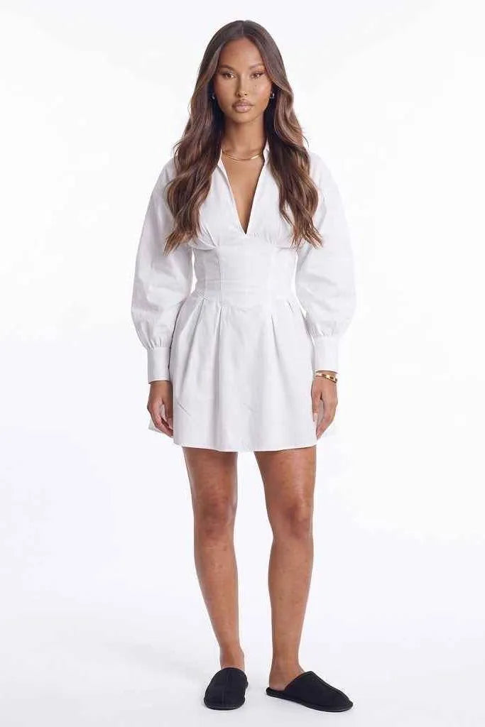 Sunday Stroll Ruched Collared Mini Dress