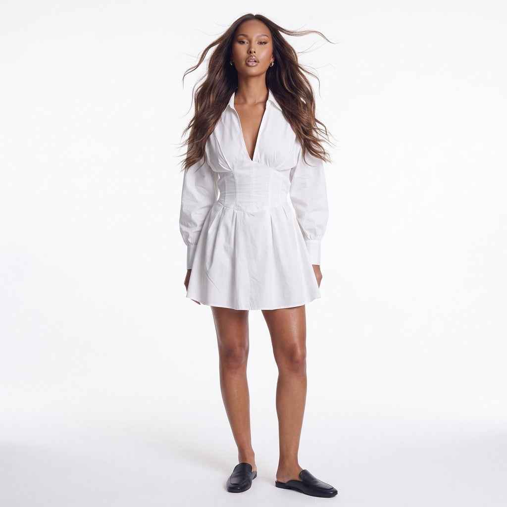Sunday Stroll Ruched Collared Mini Dress