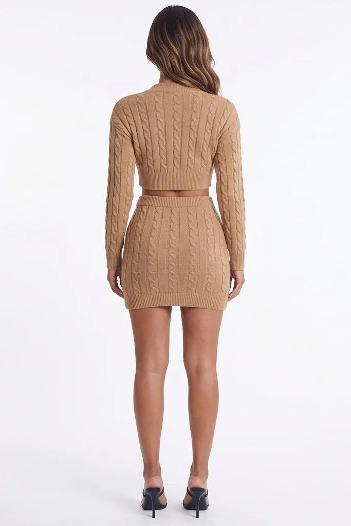 Sweet Talk Cable-Knit Cropped Sweater Skirt Set