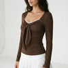 Sweet on You Polka Dot Tie-Front Long-Sleeve Top