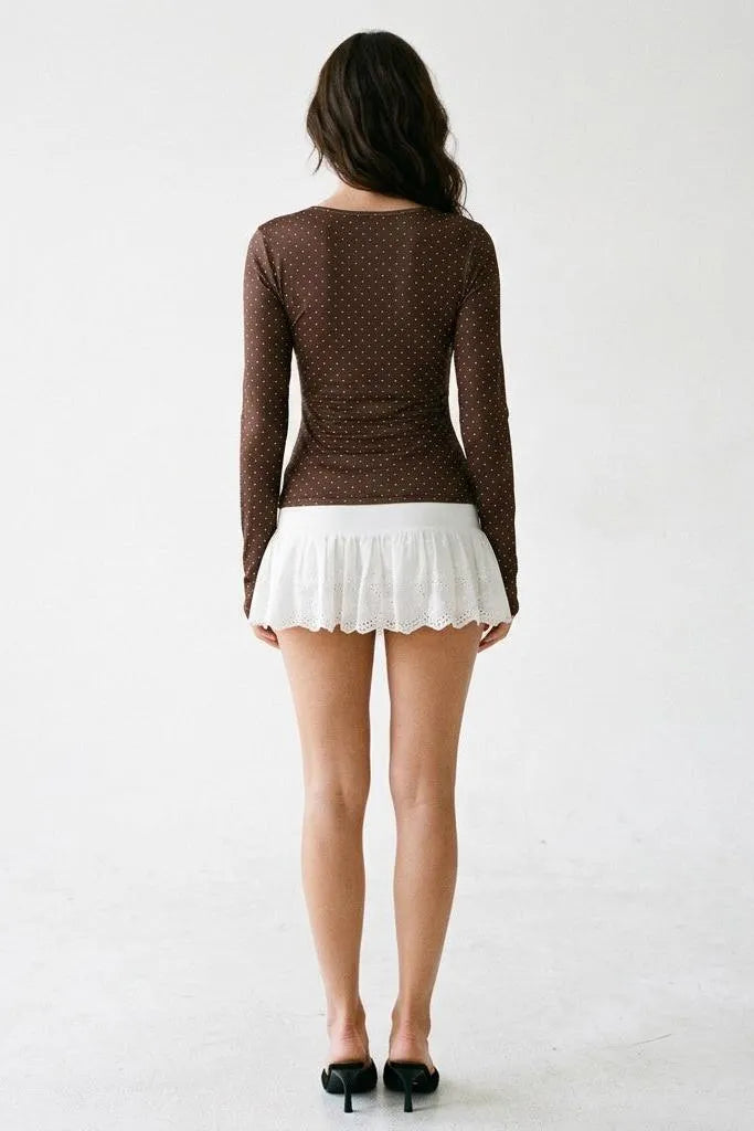 Sweet on You Polka Dot Tie-Front Long-Sleeve Top