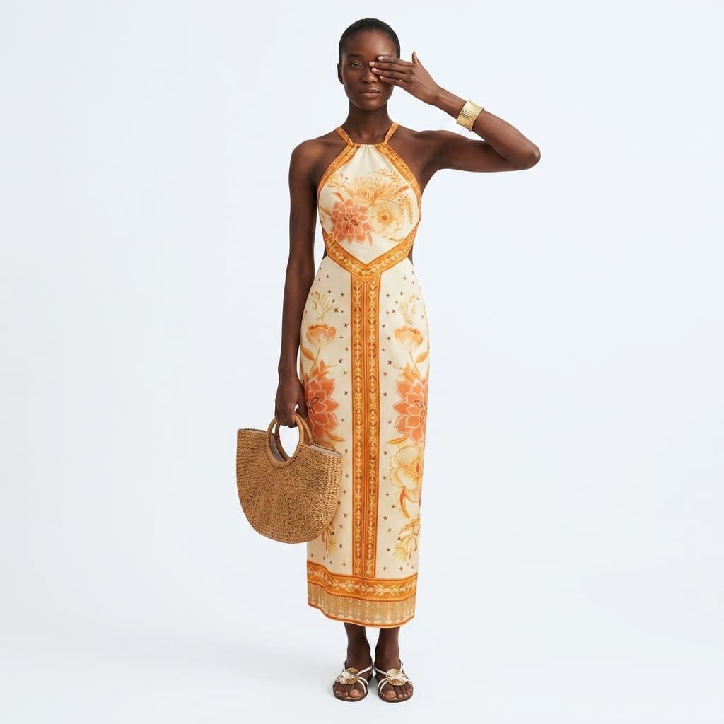 Forgotten Floral Print Halter Neck Maxi Dress